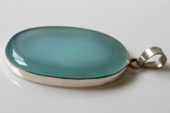 Blue CHALCEDONY pendant STERLING SILVER .925 Big Huge Large.