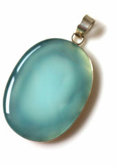 Blue CHALCEDONY pendant STERLING SILVER .925 Big Huge Large.